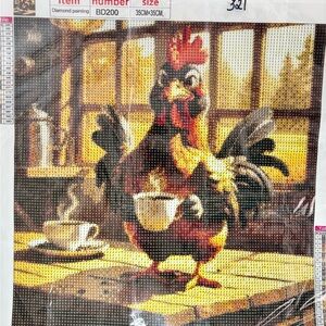 321- Colorful Rooster with Coffee Diamond Painting Kit
